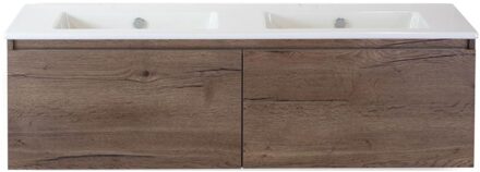 Frozen Badmeubelset 140 cm - Greeplijst in Kleur - Tabacco - Keramische Wastafel Wit Zonder Kraangat