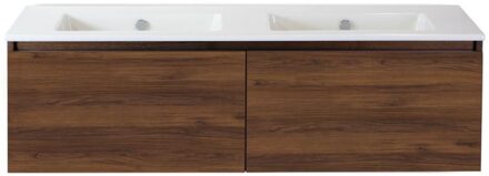 Frozen Badmeubelset 140 cm - Greeplijst in Kleur - Walnoot - Keramische Wastafel Wit Zonder Kraangat