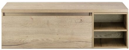 Frozen Badmeubelset 140 cm - Greeplijst in Kleur - Wastafel Regaalkast met Bovenblad Natuur Eiken