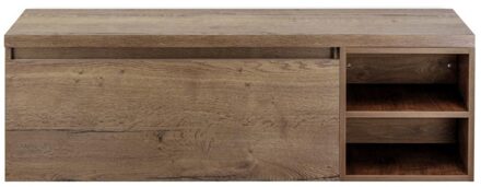 Frozen Badmeubelset 140 cm - Greeplijst in Kleur - Wastafel Regaalkast met Bovenblad Tabacco