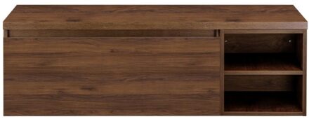 Frozen Badmeubelset 140 cm - Greeplijst in Kleur - Wastafel Regaalkast met Bovenblad Walnoot