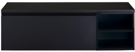 Frozen Badmeubelset 140 cm - Greeplijst in Kleur - Wastafel Regaalkast met Bovenblad Zwart Mat