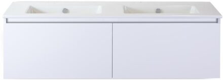 Frozen Badmeubelset 140 cm - Greeplijst in Kleur - Wit Hoogglans - Keramische Wastafel Wit Zonder Kraangat