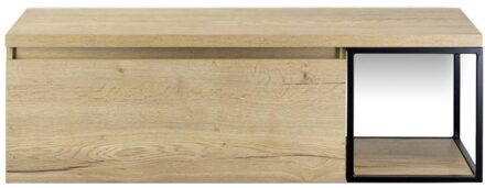 Frozen Badmeubelset 140 cm - Greeplijst in Kleur - Zwart Frame - Wastafelbovenblad Natuur Eik