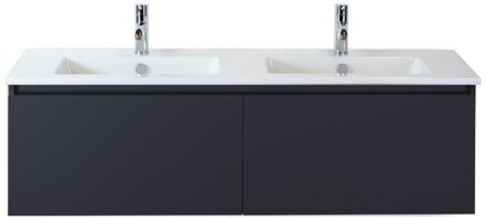 Frozen Badmeubelset 140 cm - Greeplijst in Kleur - Zwart Mat - Keramische Wastafel Wit 2 Kraangaten