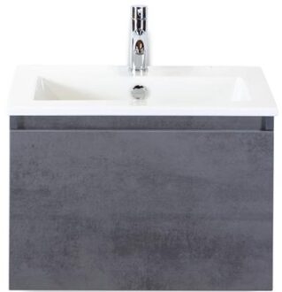 Frozen Badmeubelset 60 cm - Greeplijst in Kleur - Beton Antraciet - Keramische Wastafel Wit 1 Kraangat