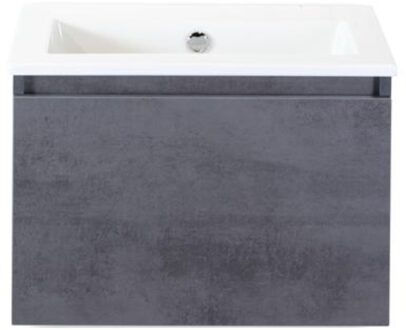 Frozen Badmeubelset 60 cm - Greeplijst in Kleur - Beton Antraciet - Keramische Wastafel Wit Zonder Kraangat