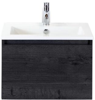 Frozen Badmeubelset 60 cm - Greeplijst in Kleur - Black Oak - Keramische Wastafel Wit 1 Kraangat