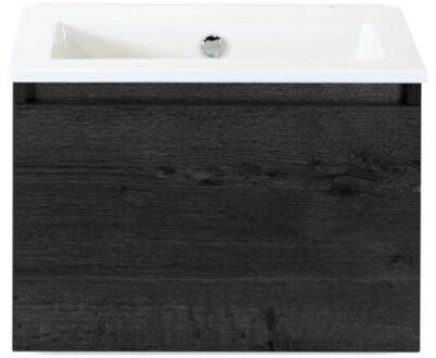 Frozen Badmeubelset 60 cm - Greeplijst in Kleur - Black Oak - Keramische Wastafel Wit Zonder Kraangat