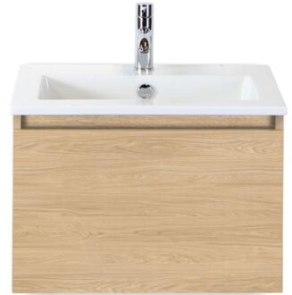 Frozen Badmeubelset 60 cm - Greeplijst in Kleur - Casella Oak - Keramische Wastafel Wit 1 Kraangat