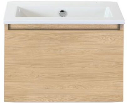 Frozen Badmeubelset 60 cm - Greeplijst in Kleur - Casella Oak - Keramische Wastafel Wit Zonder Kraangat