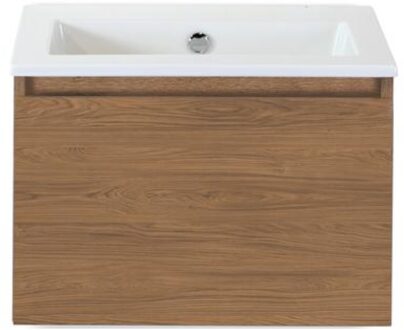 Frozen Badmeubelset 60 cm - Greeplijst in Kleur - Honey - Keramische Wastafel Wit Zonder Kraangat