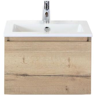 Frozen Badmeubelset 60 cm - Greeplijst in Kleur - Natuur Eiken - Keramische Wastafel Wit 1 Kraangat