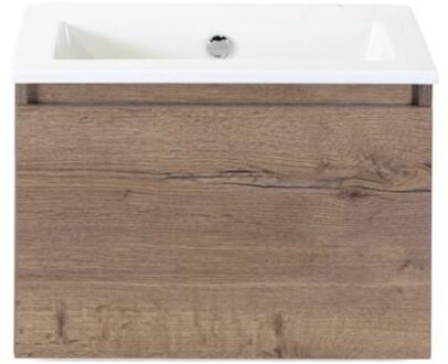Frozen Badmeubelset 60 cm - Greeplijst in Kleur - Tabacco - Keramische Wastafel Wit Zonder Kraangat