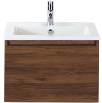 Frozen Badmeubelset 60 cm - Greeplijst in Kleur - Walnoot - Keramische Wastafel Wit 1 Kraangat