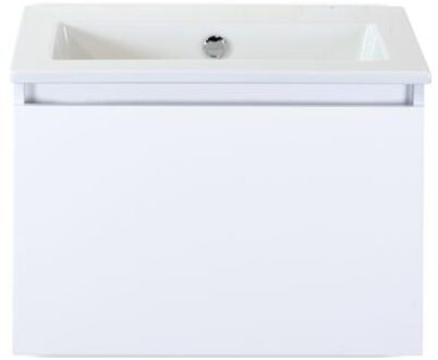 Frozen Badmeubelset 60 cm - Greeplijst in Kleur - Wit Hoogglans - Keramische Wastafel Wit Zonder Kraangat