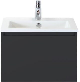 Frozen Badmeubelset 60 cm - Greeplijst in Kleur - Zwart Mat - Keramische Wastafel Wit 1 Kraangat