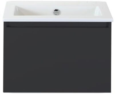 Frozen Badmeubelset 60 cm - Greeplijst in Kleur - Zwart Mat - Keramische Wastafel Wit Zonder Kraangat