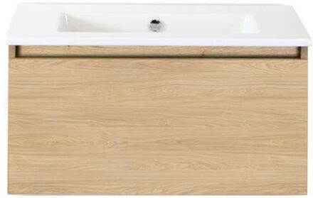 Frozen Badmeubelset 80 cm - Greeplijst in Kleur - Casella Oak - Keramische Wastafel Wit Zonder Kraangat