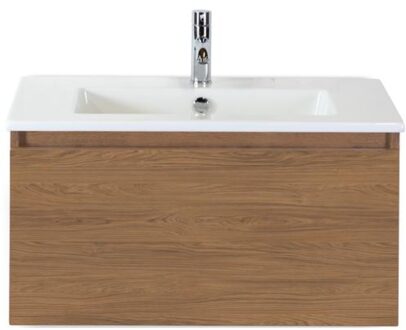 Frozen Badmeubelset 80 cm - Greeplijst in Kleur - Honey - Keramische Wastafel Wit 1 Kraangat