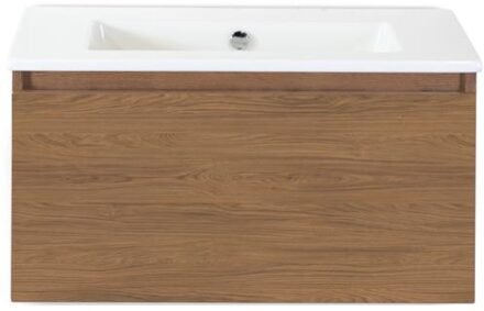 Frozen Badmeubelset 80 cm - Greeplijst in Kleur - Honey - Keramische Wastafel Wit Zonder Kraangat