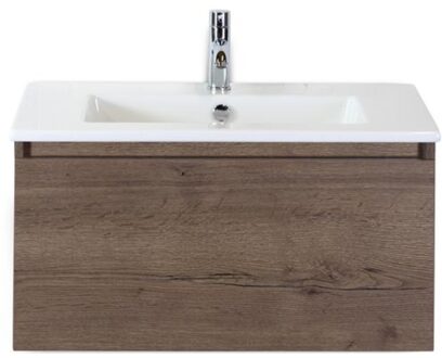 Frozen Badmeubelset 80 cm - Greeplijst in Kleur - Tabacco - Keramische Wastafel Wit 1 Kraangat