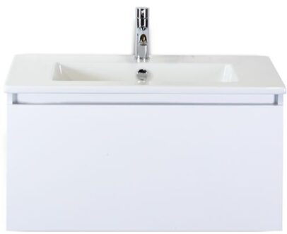 Frozen Badmeubelset 80 cm - Greeplijst in Kleur - Wit Hoogglans - Keramische Wastafel Wit 1 Kraangat