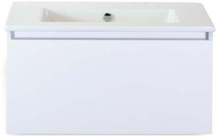 Frozen Badmeubelset 80 cm - Greeplijst in Kleur - Wit Hoogglans - Keramische Wastafel Wit Zonder Kraangat