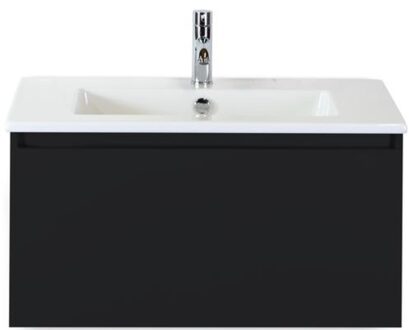 Frozen Badmeubelset 80 cm - Greeplijst in Kleur - Zwart Mat - Keramische Wastafel Wit 1 Kraangat