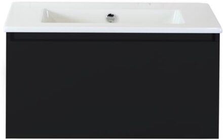 Frozen Badmeubelset 80 cm - Greeplijst in Kleur - Zwart Mat - Keramische Wastafel Wit Zonder Kraangat