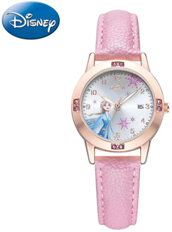 Frozen Ⅱ Elsa Princess Calendar Luxury Bling Crystal Jewelry Disney Cuties Girl Watches Child Watch Student Kids Clock Soft PU