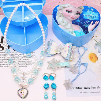Frozen Princess Hair Accessories Children Kids Elsa Jewelry Gift Set Birthday Gift Box Make Up Necklace Accessories 10pcs/box