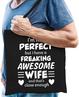 Frreaking awesome wife / vrouw kado tas zwart voor heren - Feest Boodschappentassen