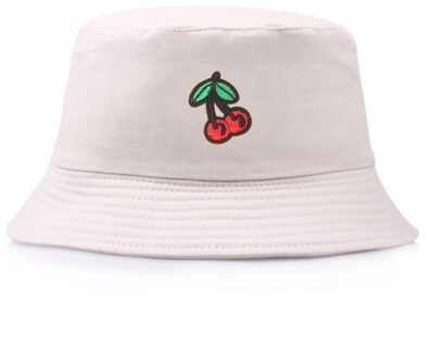 Fruit Cherry Emmer Hoeden Voor Meisjes Vrouwen Omkeerbare Visser Hoed Panama Bob Hoed Zomer Zonnehoed Beige