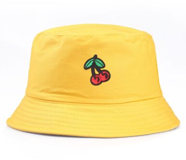 Fruit Cherry Emmer Hoeden Voor Meisjes Vrouwen Omkeerbare Visser Hoed Panama Bob Hoed Zomer Zonnehoed geel