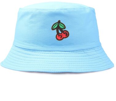 Fruit Cherry Emmer Hoeden Voor Meisjes Vrouwen Omkeerbare Visser Hoed Panama Bob Hoed Zomer Zonnehoed lucht blauw