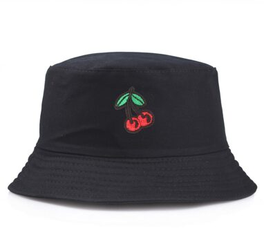 Fruit Cherry Emmer Hoeden Voor Meisjes Vrouwen Omkeerbare Visser Hoed Panama Bob Hoed Zomer Zonnehoed zwart