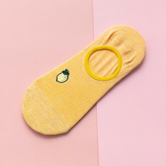 Fruit Embroidery Women Socks Women Breathable Cotton Mesh Boat Socks Non-slip Silicone Invisible Low Cut Socks Lady Calcetines Geel