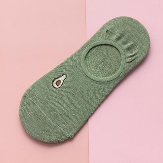 Fruit Embroidery Women Socks Women Breathable Cotton Mesh Boat Socks Non-slip Silicone Invisible Low Cut Socks Lady Calcetines leger groen
