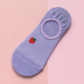Fruit Embroidery Women Socks Women Breathable Cotton Mesh Boat Socks Non-slip Silicone Invisible Low Cut Socks Lady Calcetines Paars