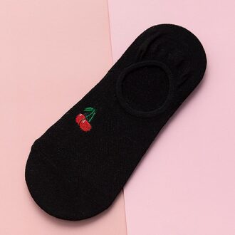 Fruit Embroidery Women Socks Women Breathable Cotton Mesh Boat Socks Non-slip Silicone Invisible Low Cut Socks Lady Calcetines zwart