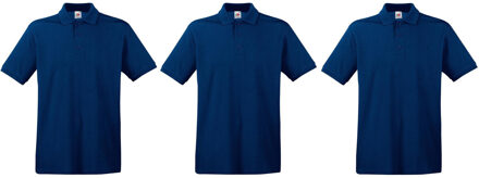 Fruit of the Loom 3-Pack Maat 2XL - Donkerblauwe/navy poloshirts / polo t-shirts premium van katoen voor heren - XXL