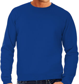 Fruit of the Loom Blauwe sweater / sweatshirt trui met raglan mouwen en ronde hals voor heren - blauw - basic sweaters 2XL (EU 56)