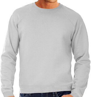 Fruit of the Loom Grijze sweater / sweatshirt trui met raglan mouwen en ronde hals voor heren - grijs - basic sweaters L (EU 52)