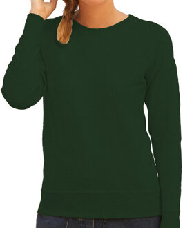 Fruit of the Loom Groene sweater / sweatshirt trui met raglan mouwen en ronde hals voor dames - groen / donkergroen - basic sweaters L (40)