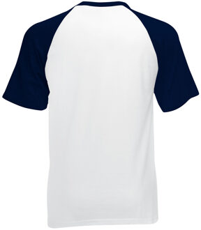 Fruit of the Loom Heren baseballshirt met korte mouwen (Wit/Donker Marine) - maat L Veelkleurig