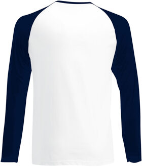 Fruit of the Loom Heren baseballshirt met lange mouwen (Wit//Donker Marine) Veelkleurig - 3XL