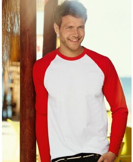 Fruit of the Loom Heren baseballshirt met lange mouwen (Wit/Rood) - maat 3XL Veelkleurig