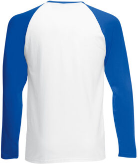 Fruit of the Loom Heren baseballshirt met lange mouwen (Wit/Royaal Blauw) - maat S Veelkleurig