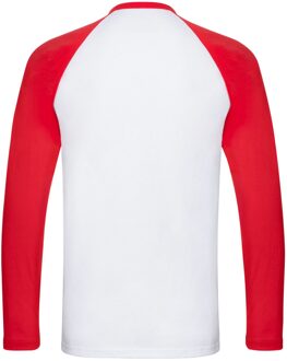 Fruit of the Loom Heren Contrast Honkbal T-shirt met lange mouwen (Wit/rood)